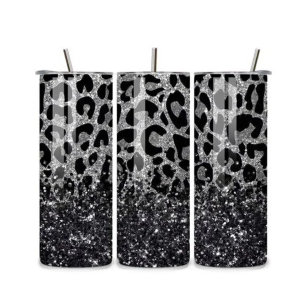 Gray Leopard Glitter 20oz Stainless Steel Tumbler